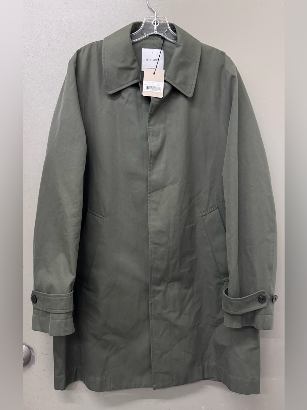 NWT ISTO. Olive Green Men's Trench Coat size Large